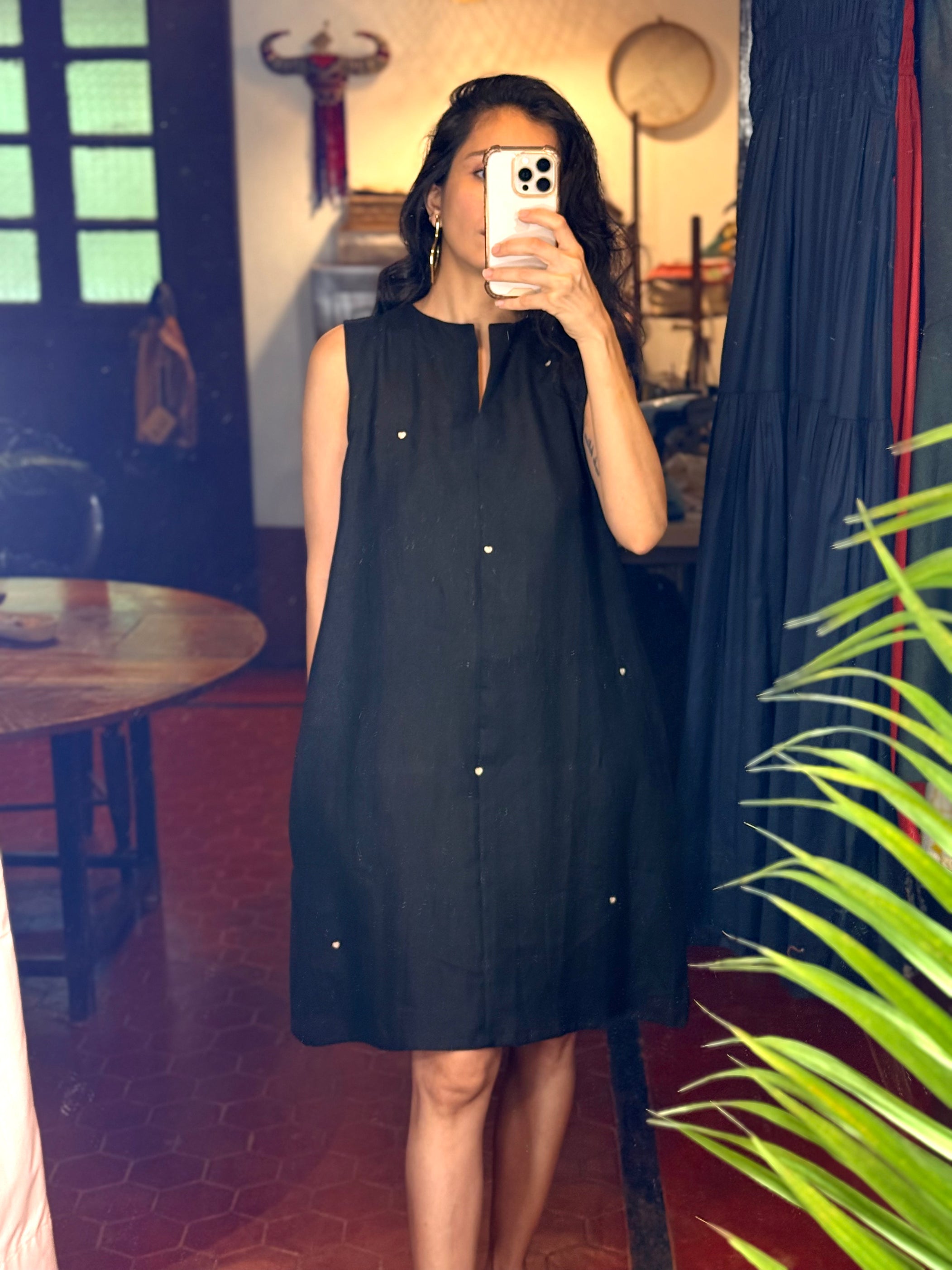 Heart Embroidered Linen Tent Dress