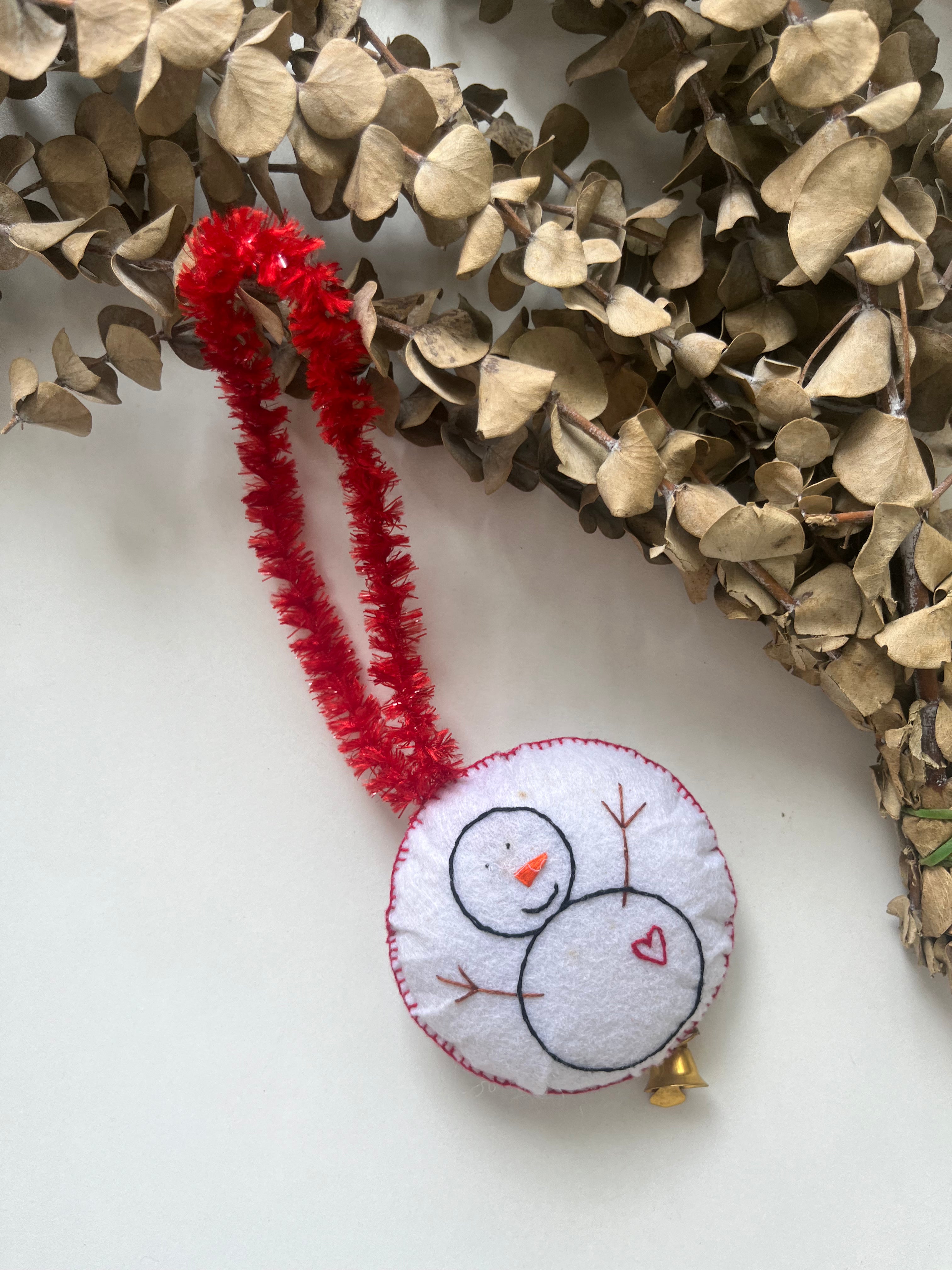 Hand-embroidered Snowman Ornament