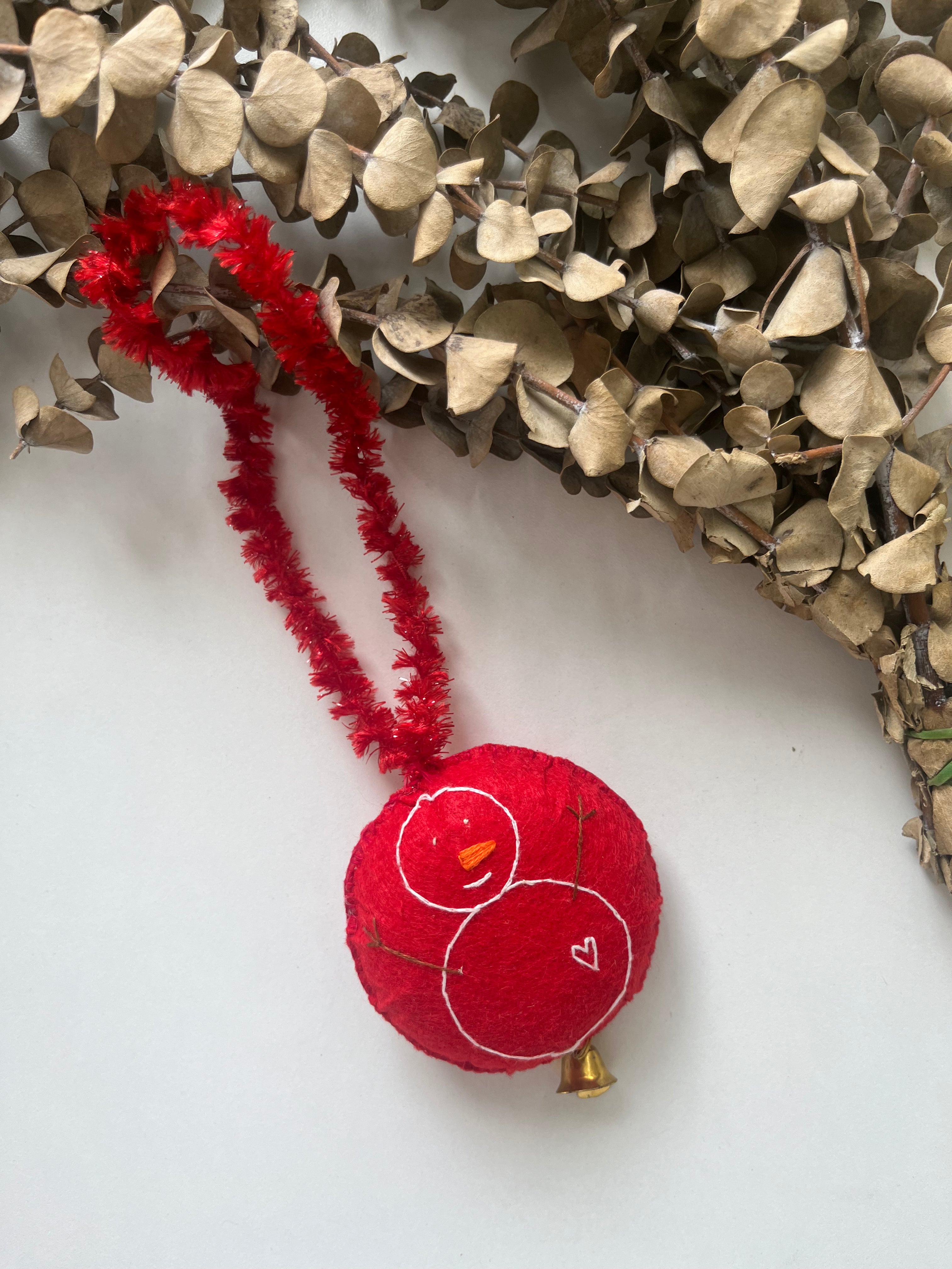 Hand-embroidered Snowman Ornament