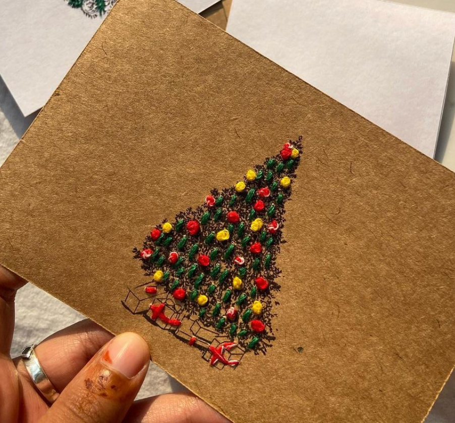 X’mas Tree Postcard on Brown Paper