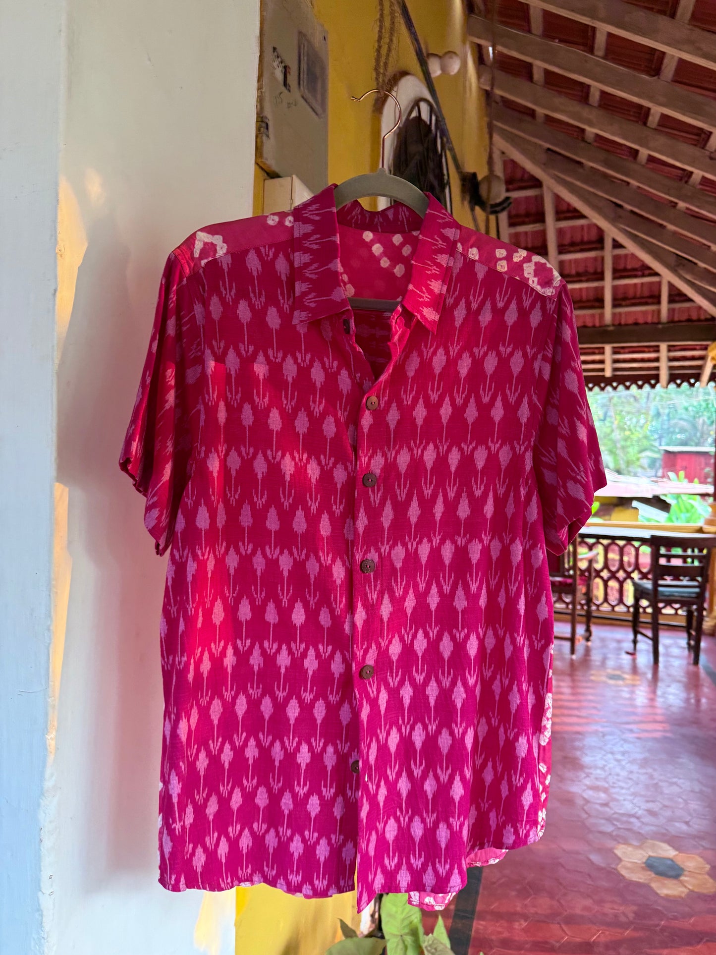 Pink Ikat and Bandhani Shirt