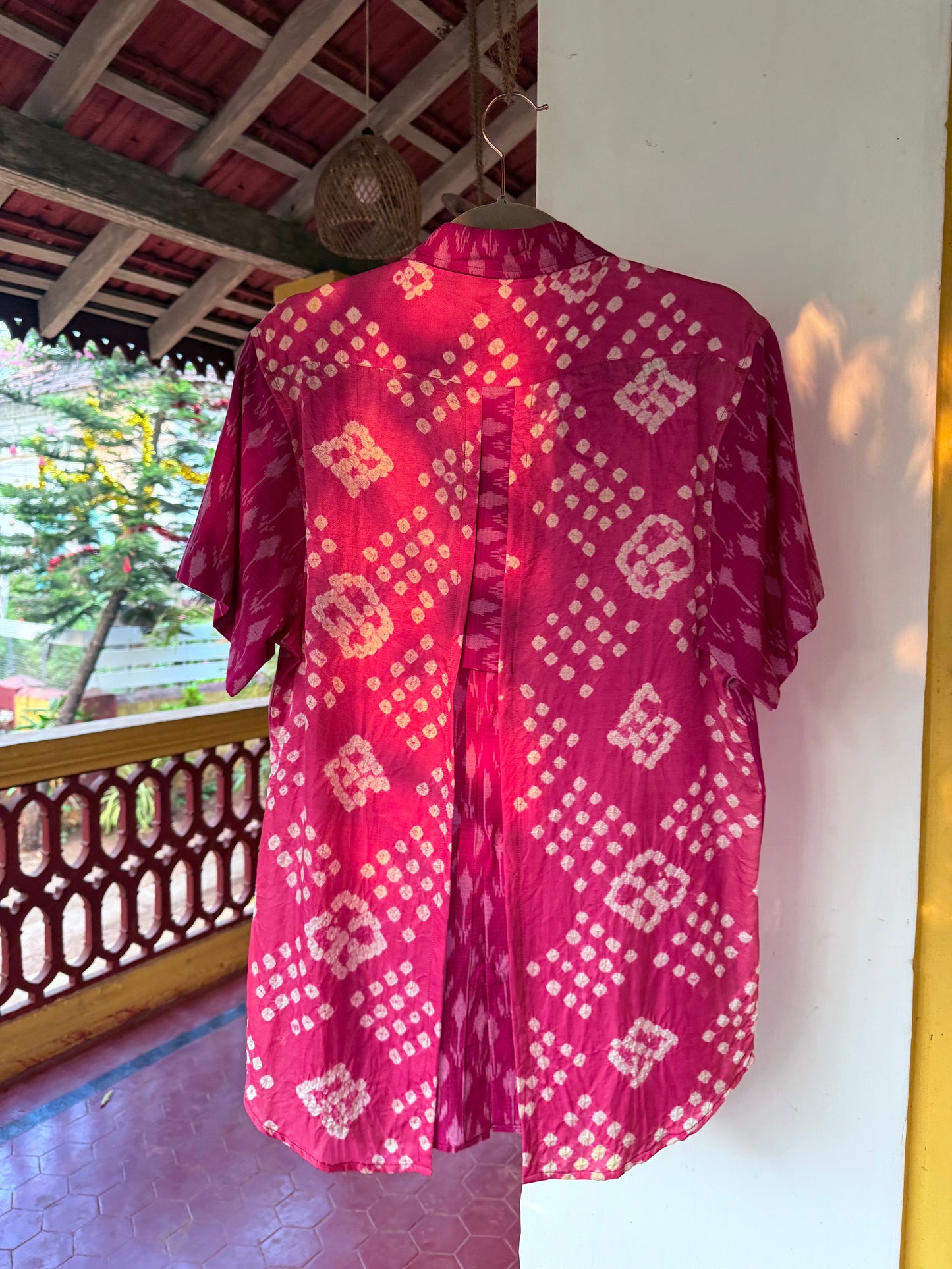 Pink Ikat and Bandhani Shirt