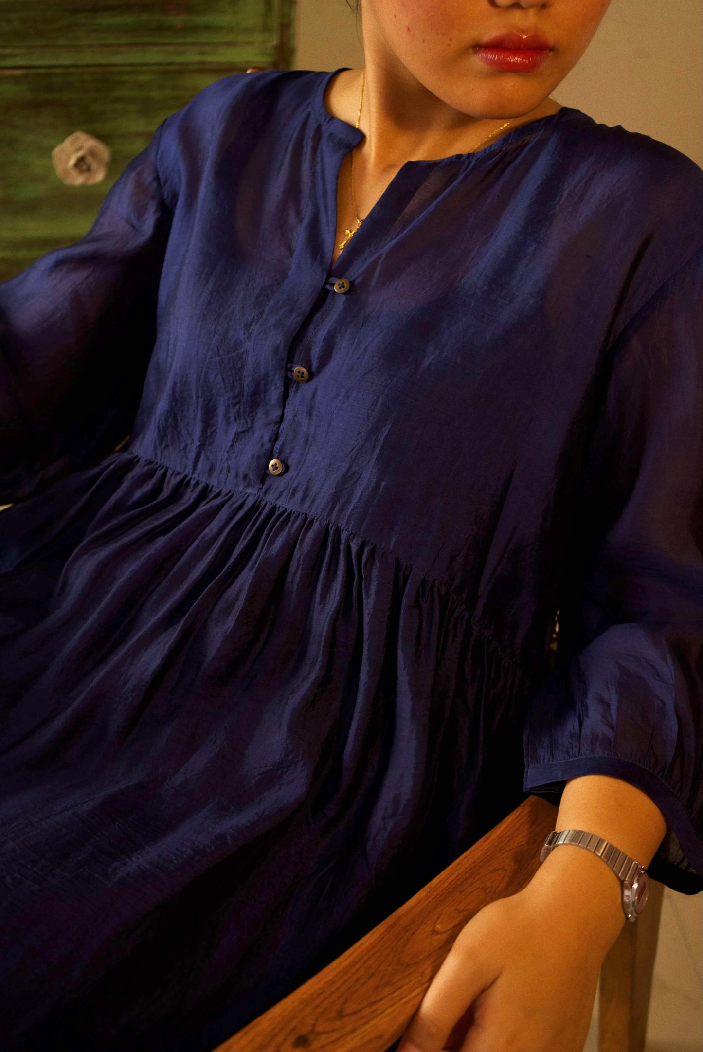 Navy Organza Silk Dress