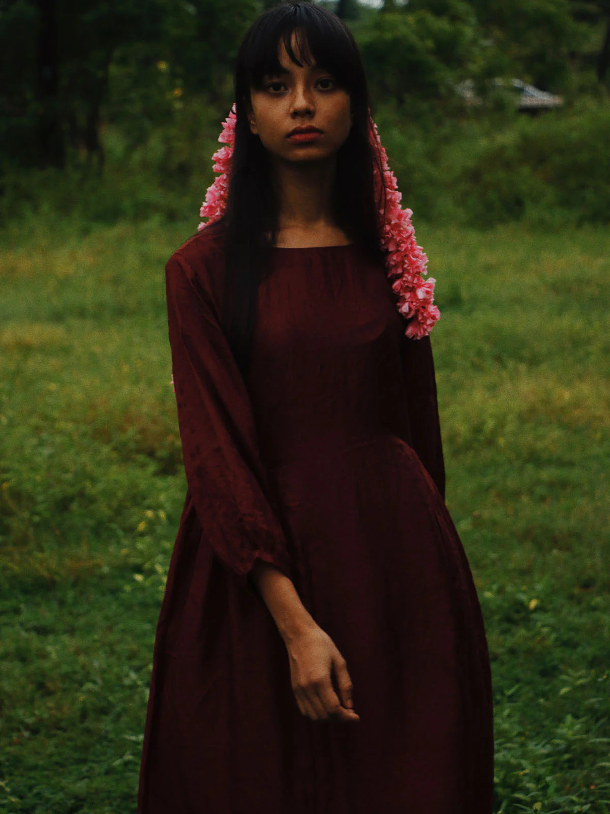 Flared Dress with Side Gathers