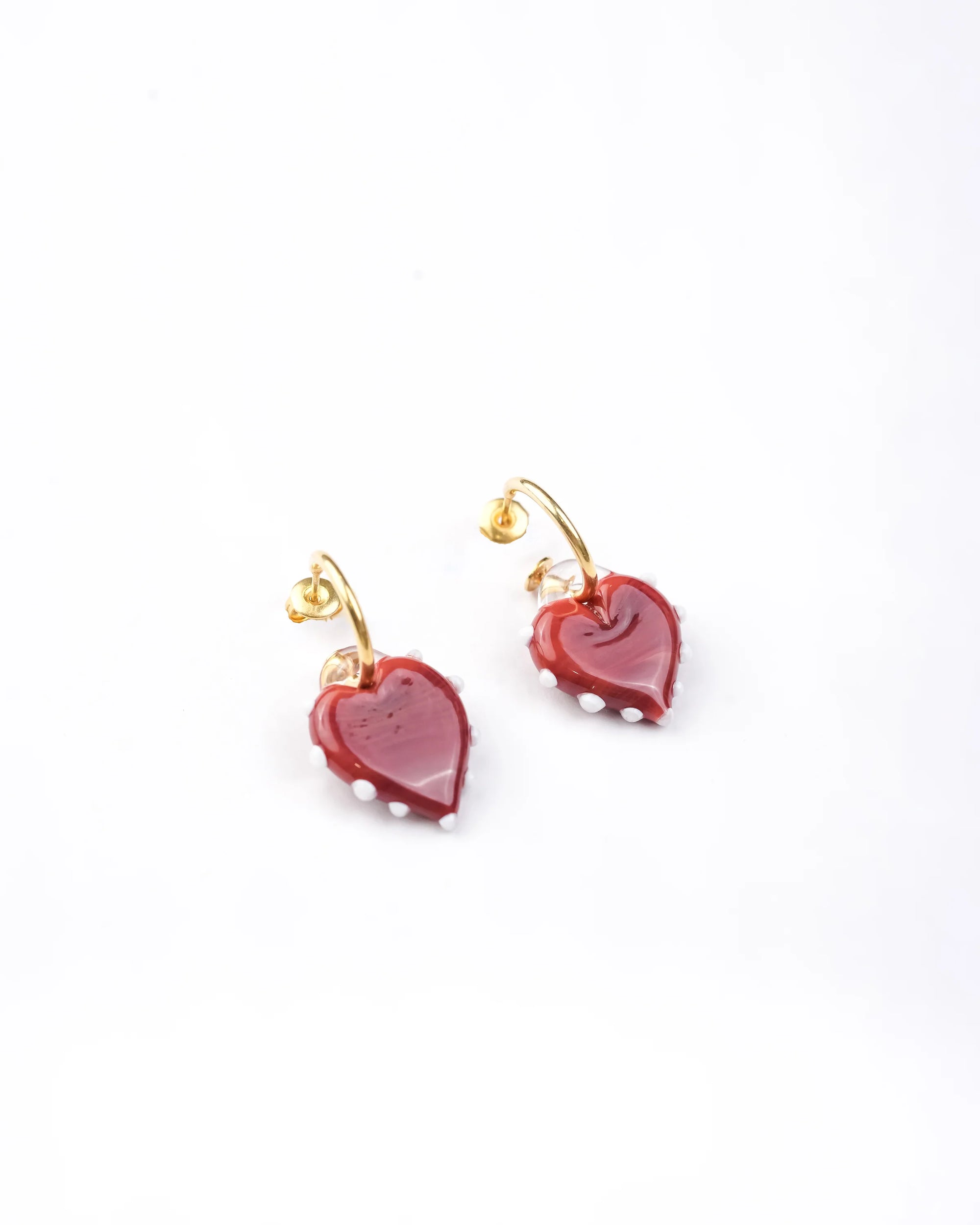 Red Glass Heart Hoops