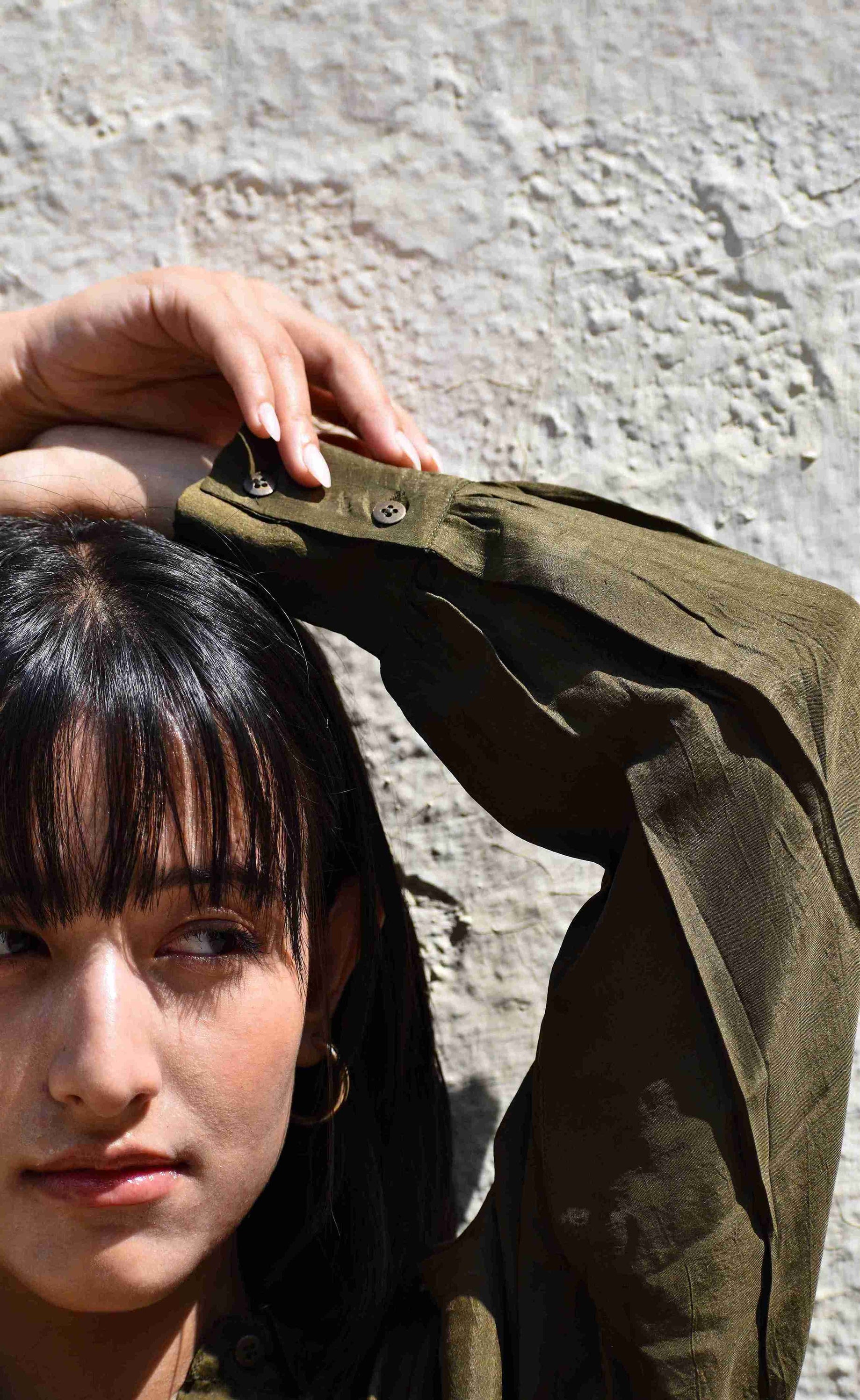 Silk Oversized Shirt - Olive