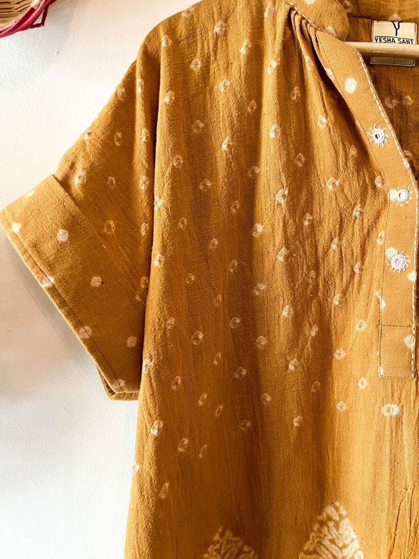 Shibori Mirror Ochre Dress