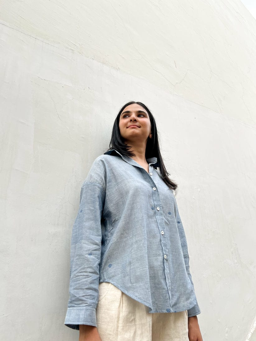 Jamdani Powder Blue Boxy Shirt