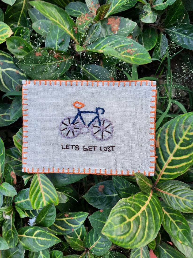 Let's Get Lost Hand-Embroidered Postcard