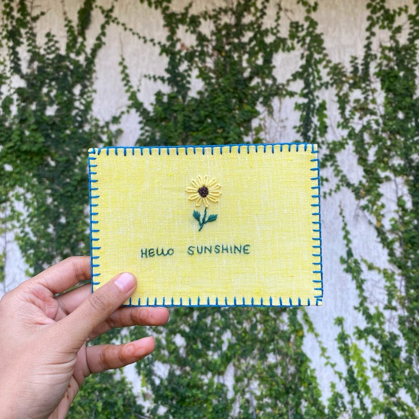 Hello Sunshine Hand-Embroidered Postcard