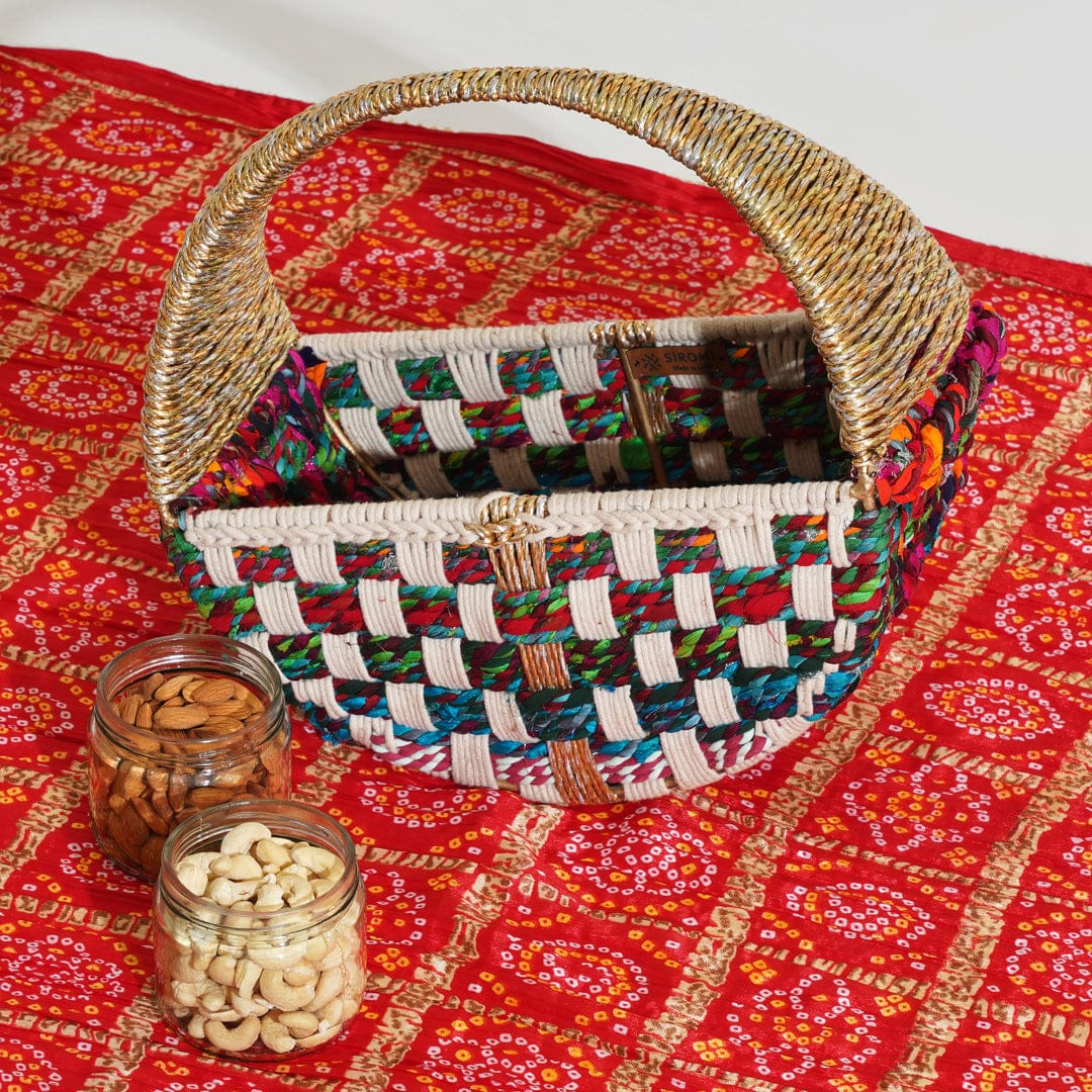 Gul Upcycled Textile Basket with Handle