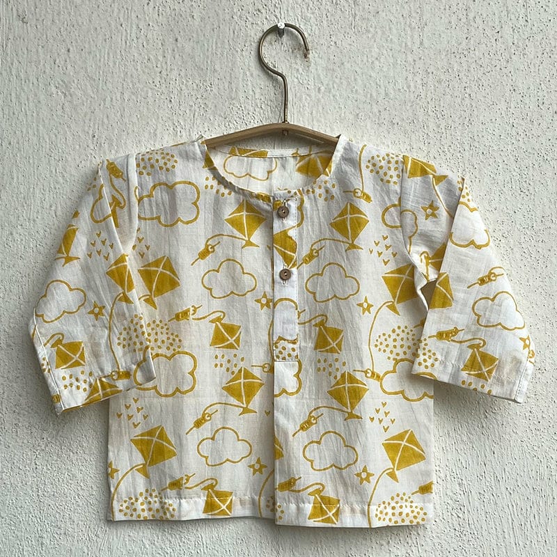 Organic Cotton Unisex Yellow Patang Kurta and Pyjama Pants Set