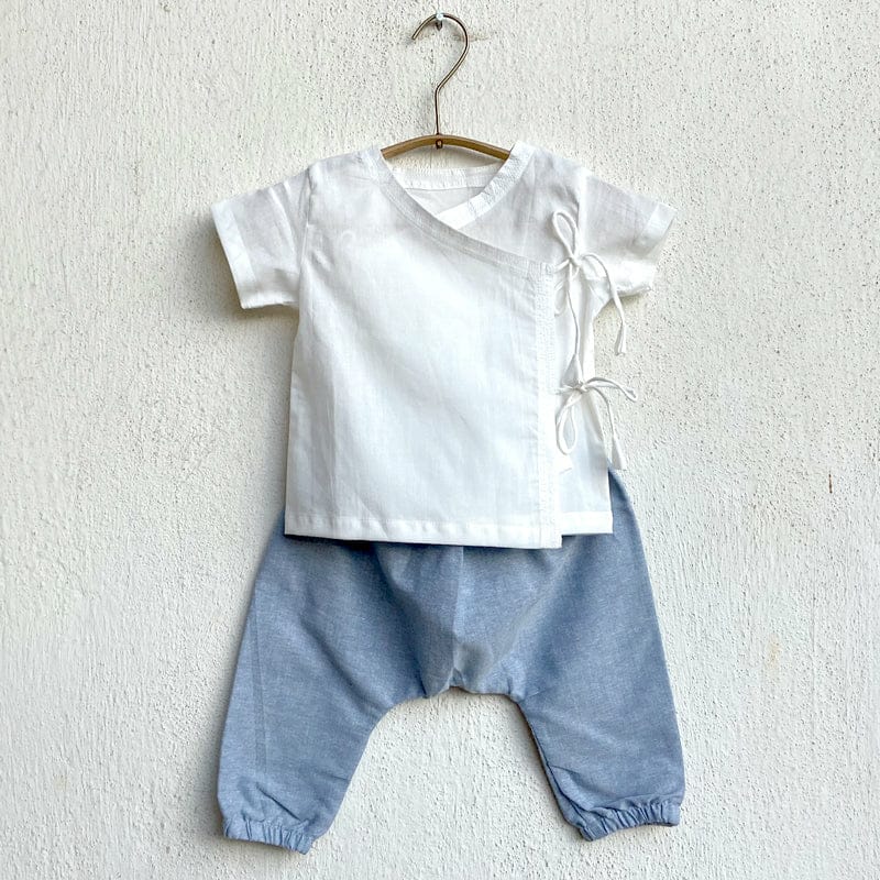 Organic Cotton Unisex Essential White Angarakha and Chambray Pyjama Pants