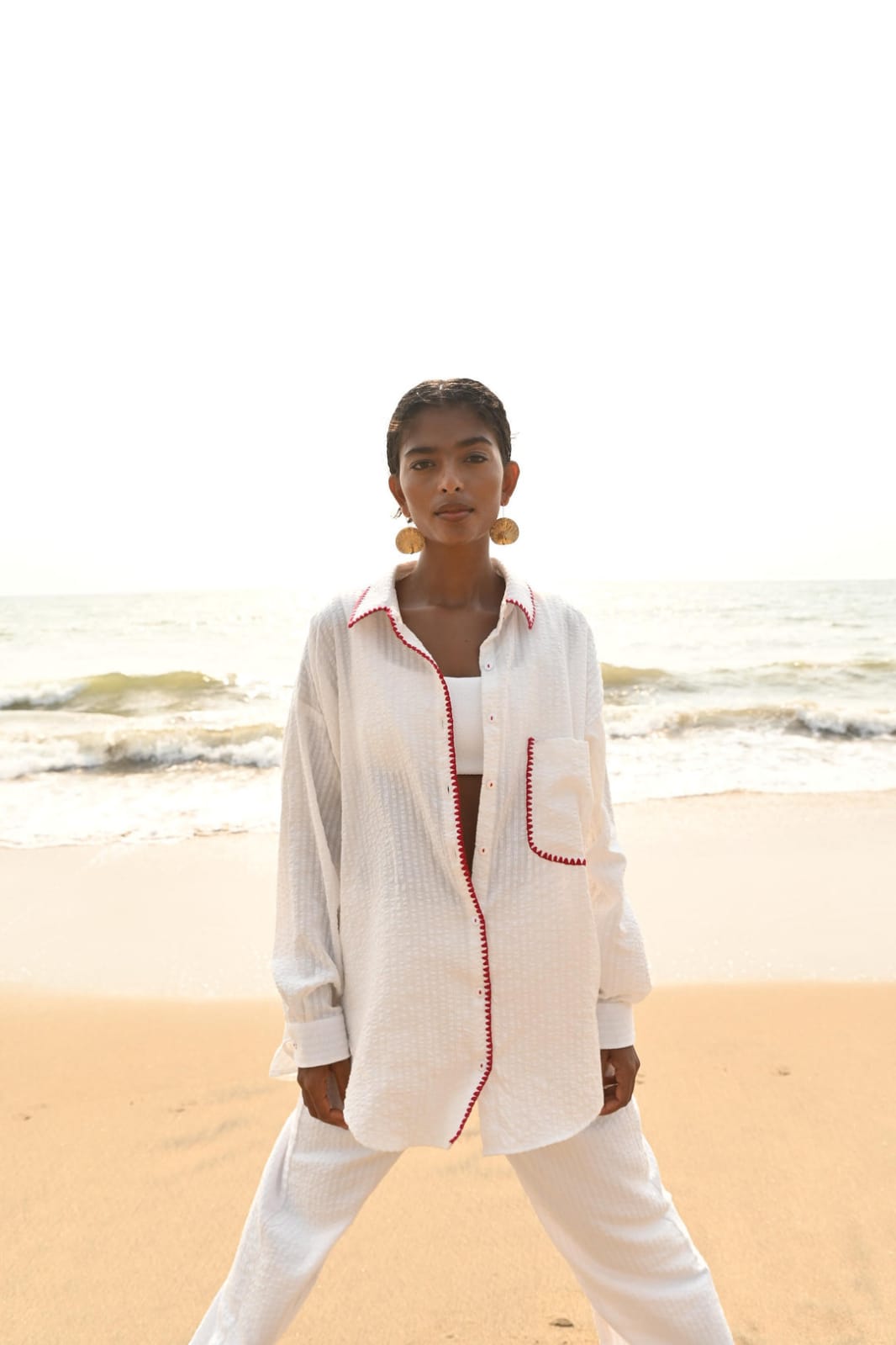 Aster Embroidered Shirt - Red