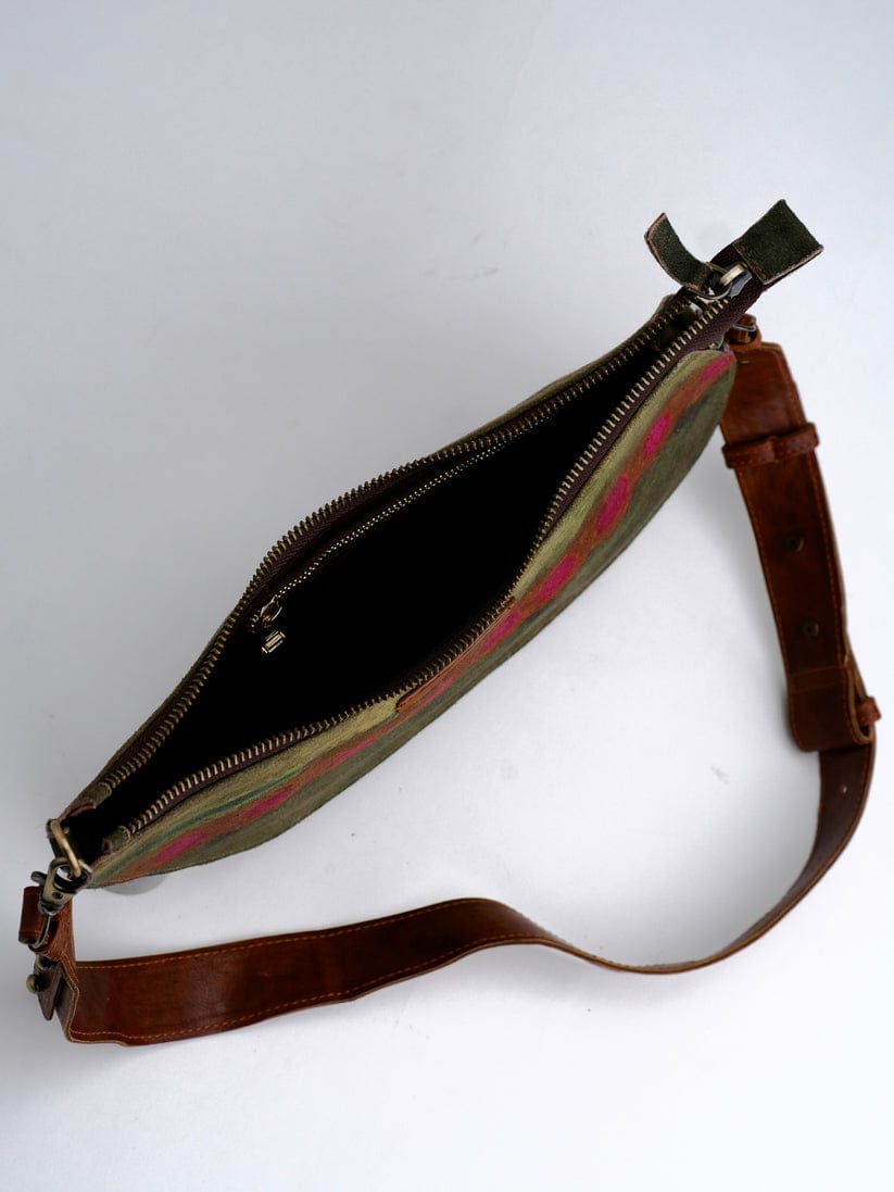 Green Card Print D-shaped Sling & Fanny Bag