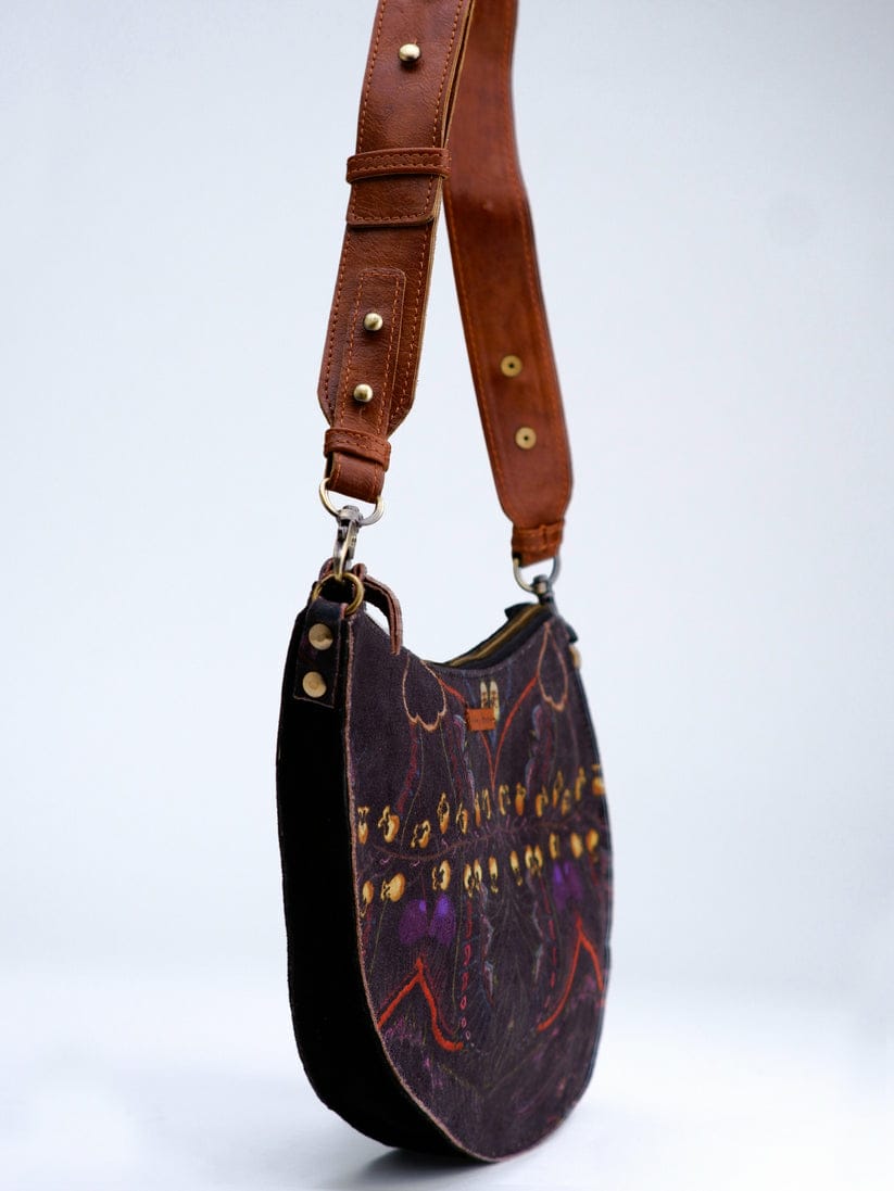 Black Moth Print D-shaped Sling & Fanny Bag