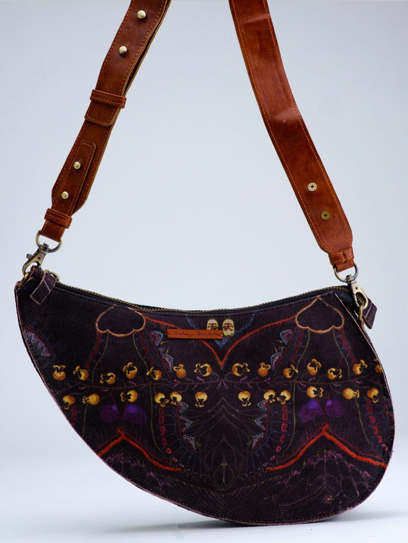 Black Moth Print D-shaped Sling & Fanny Bag