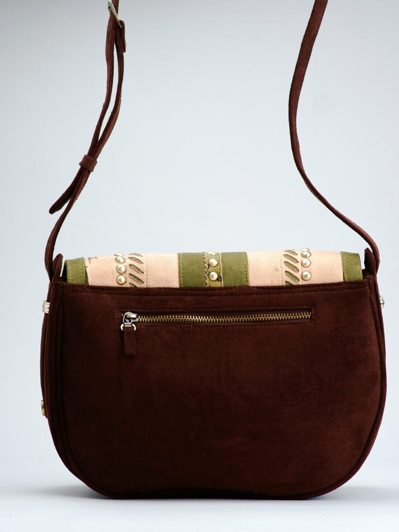 Green Card Print Studded Saddle Bag