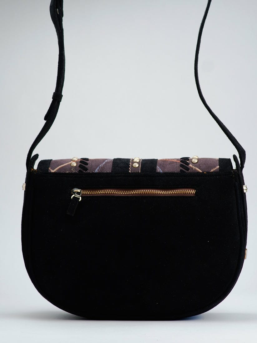 Black Moth Print Saddle Bag