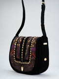 Black Moth Print Saddle Bag