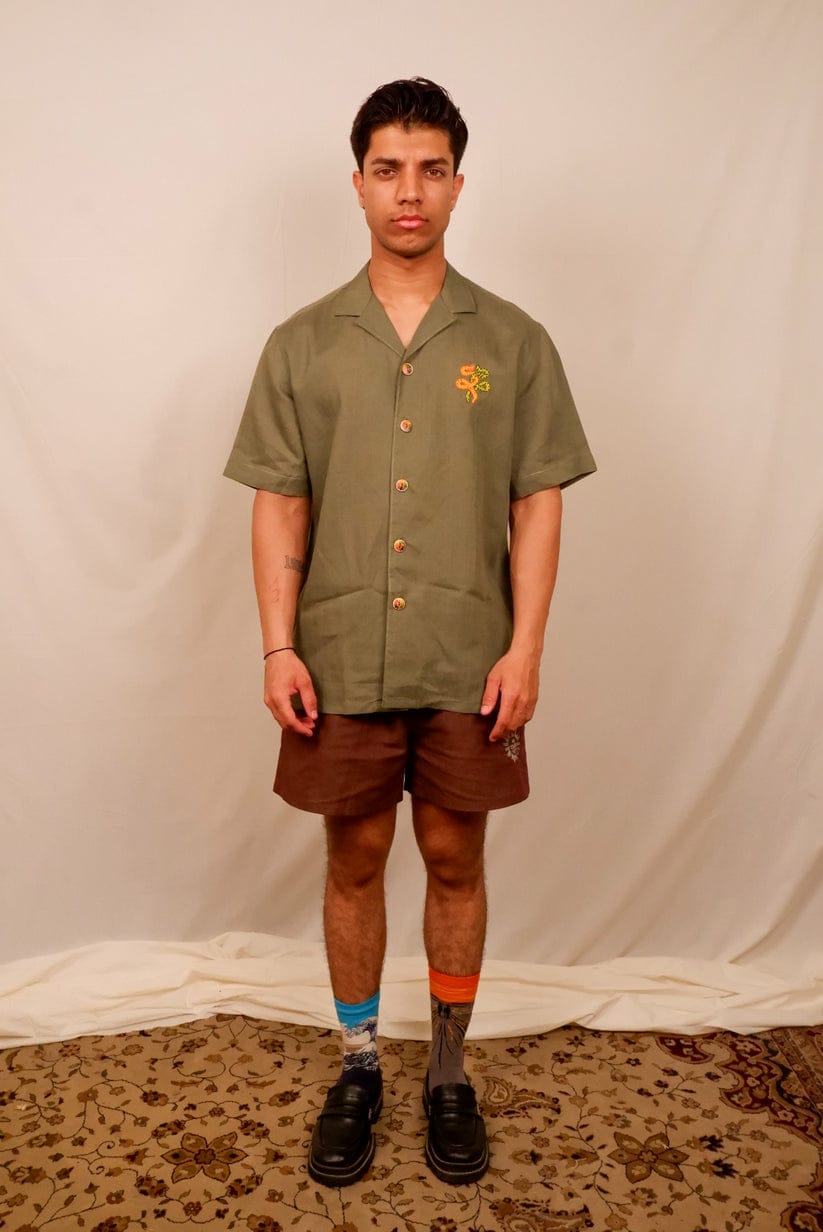 Small Linen Olive Serpents Shirt