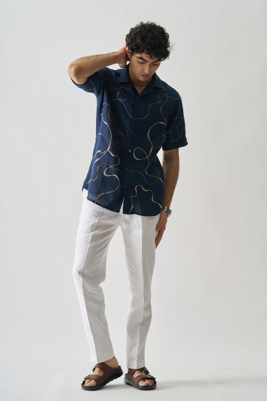 Imperial Accent - Hand Embroidered Pure Linen Shirt