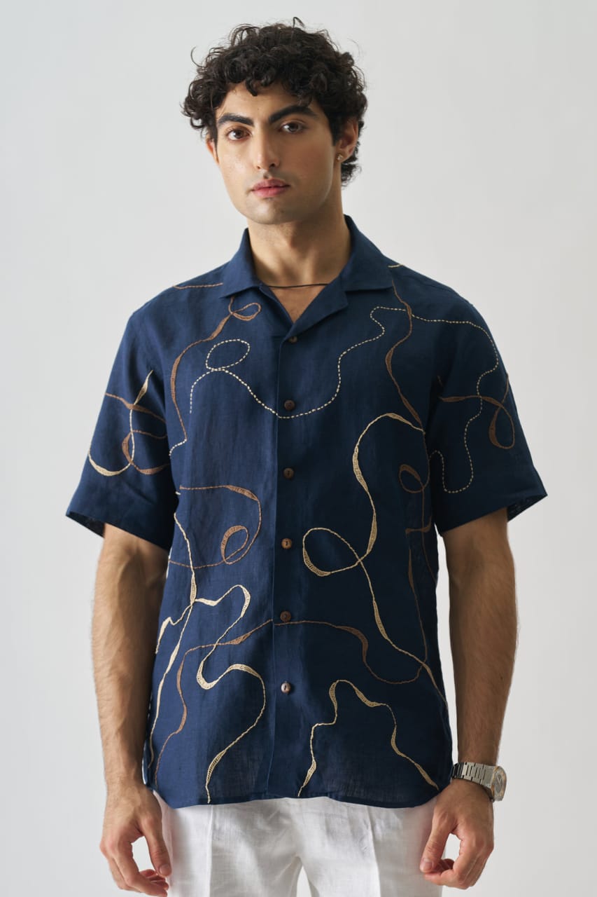 Imperial Accent - Hand Embroidered Pure Linen Shirt