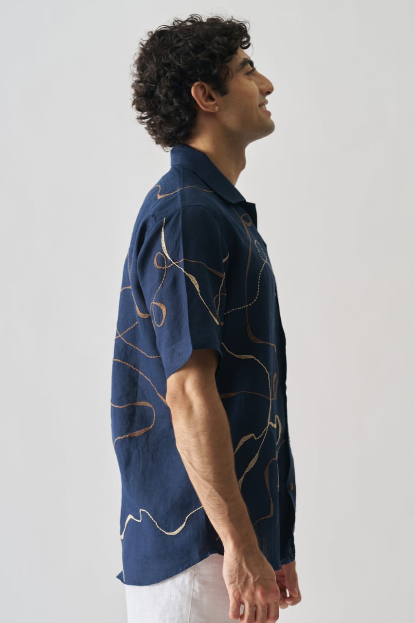 Imperial Accent - Hand Embroidered Pure Linen Shirt