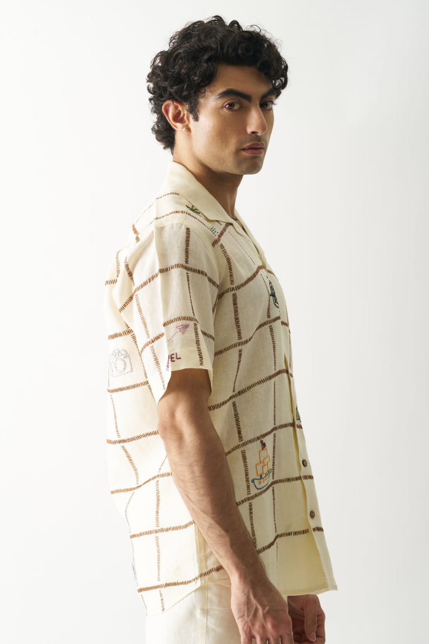 Your Travel Buddy - Hand Embroidered Pure Linen Shirt