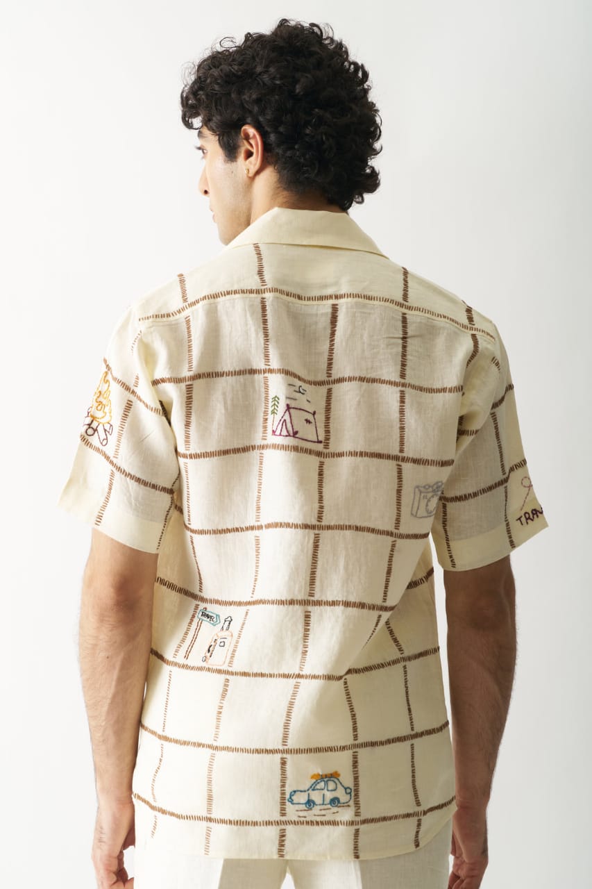 Your Travel Buddy - Hand Embroidered Pure Linen Shirt