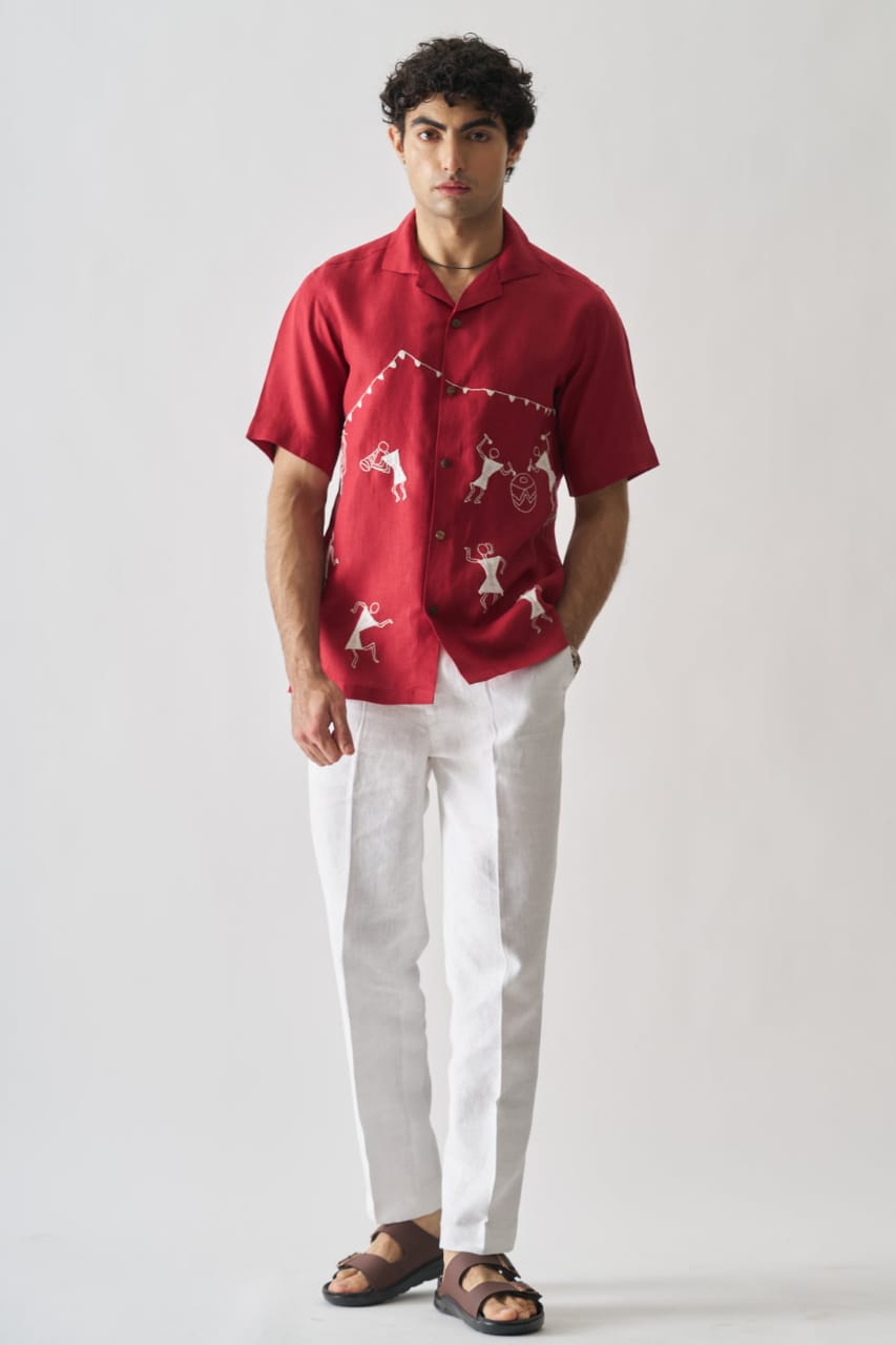 Tribal Tales - Hand Embroidered Pure Linen Shirt