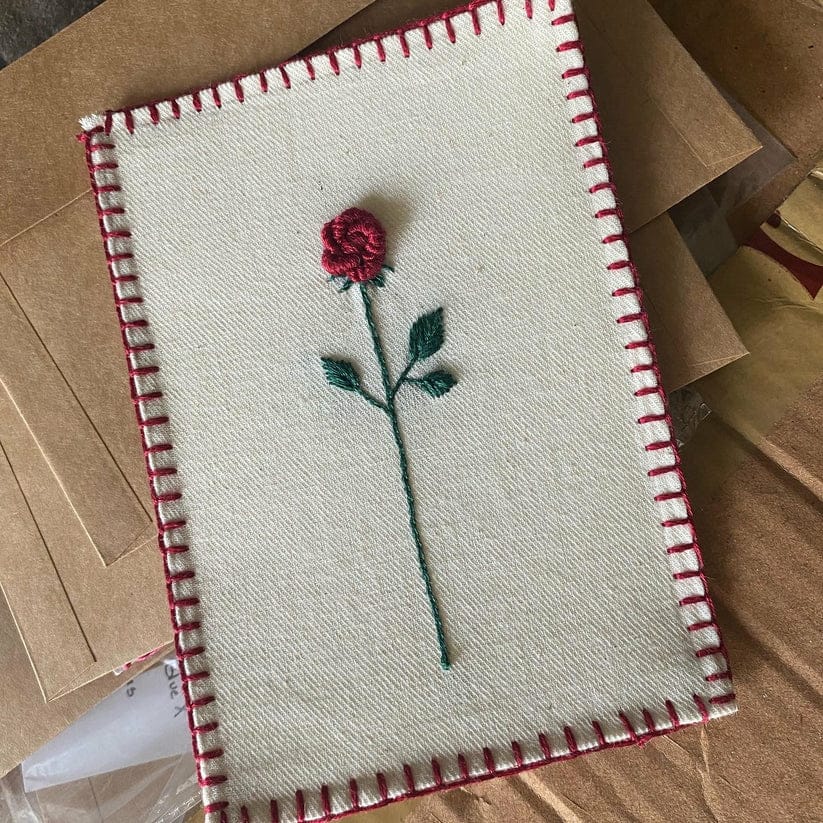 The Rose Hand-Embroidered Postcard