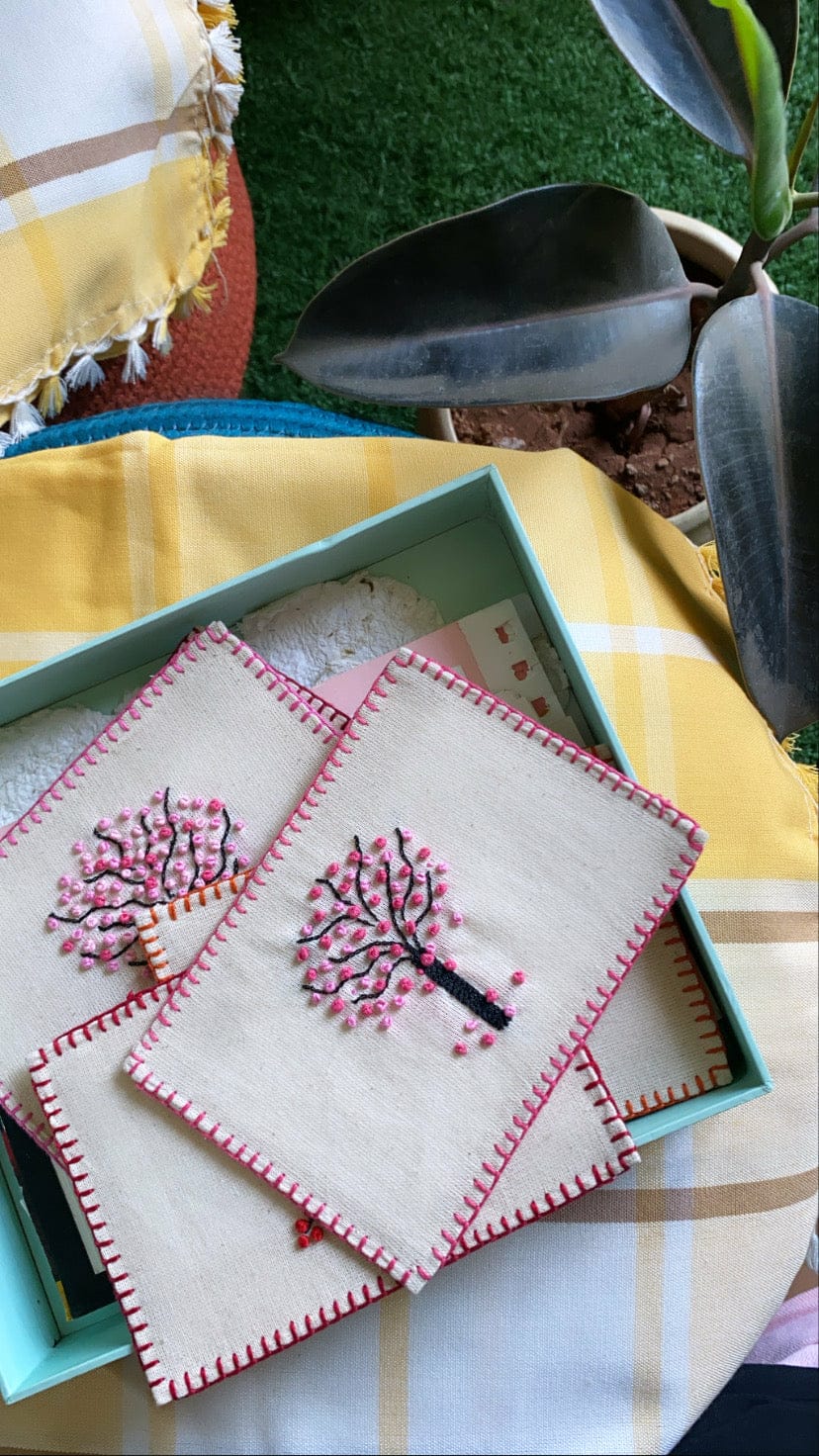 Cherry Blossom Hand-Embroidered Postcard