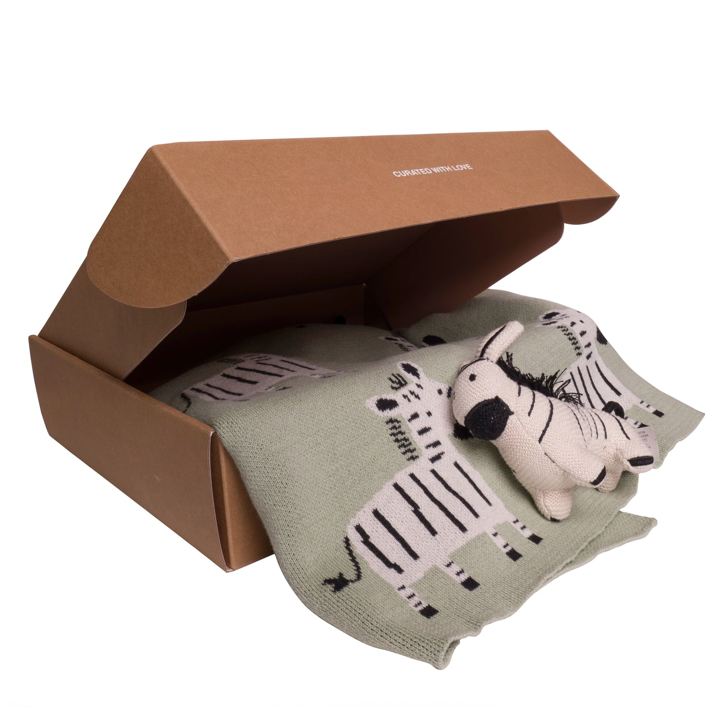 Baby Blanket with Zebra Design and Zebra Toy, 100% Cotton Knitted