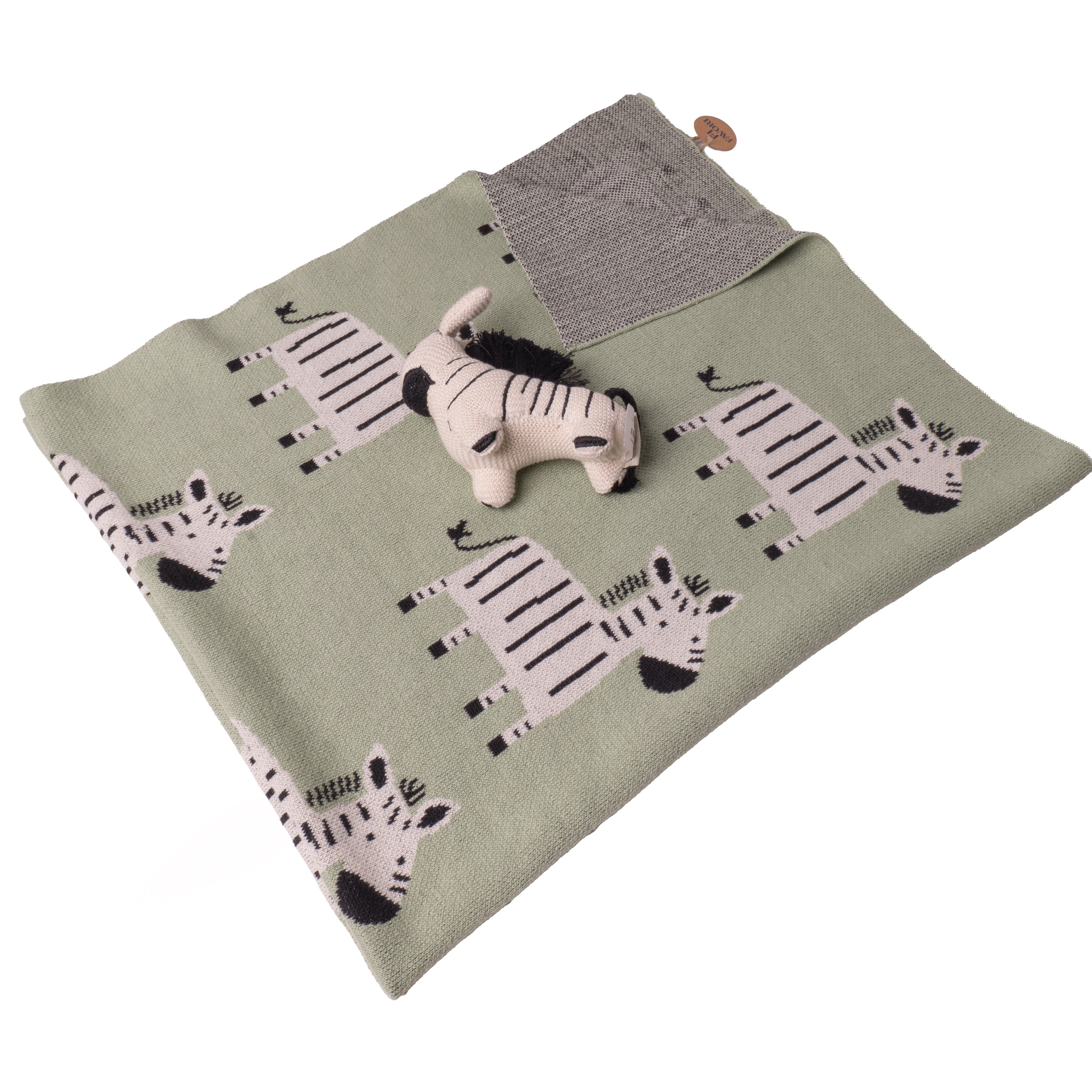 Baby Blanket with Zebra Design and Zebra Toy, 100% Cotton Knitted