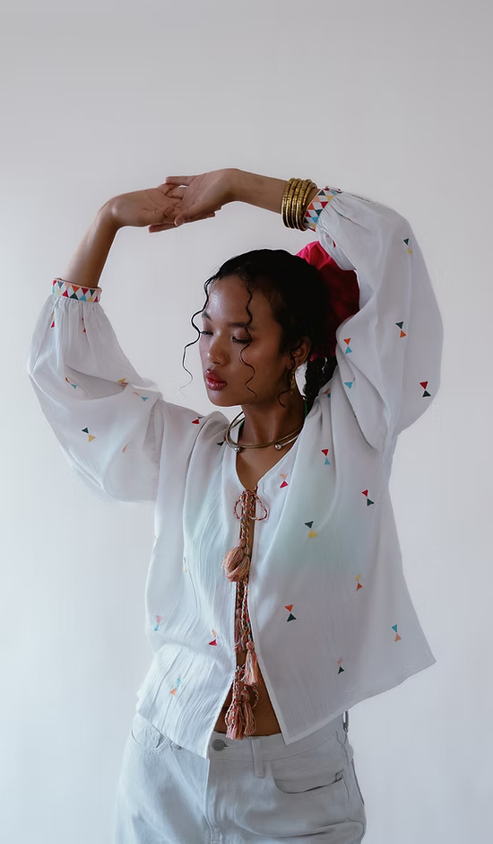 Yongli White Tie-Up Blouse