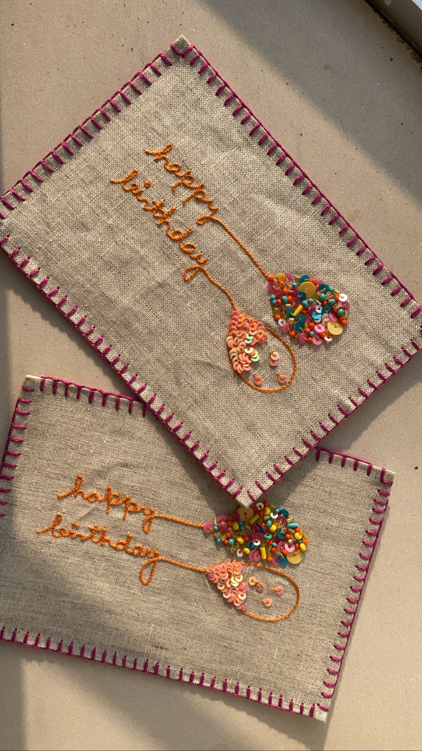 Birthday Balloons Hand-Embroidered Postcard