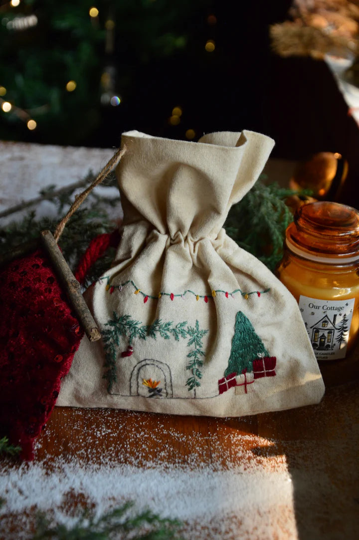 Fireside Cottage Hand Embroidered Gift Bag