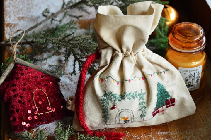 Fireside Cottage Hand Embroidered Gift Bag