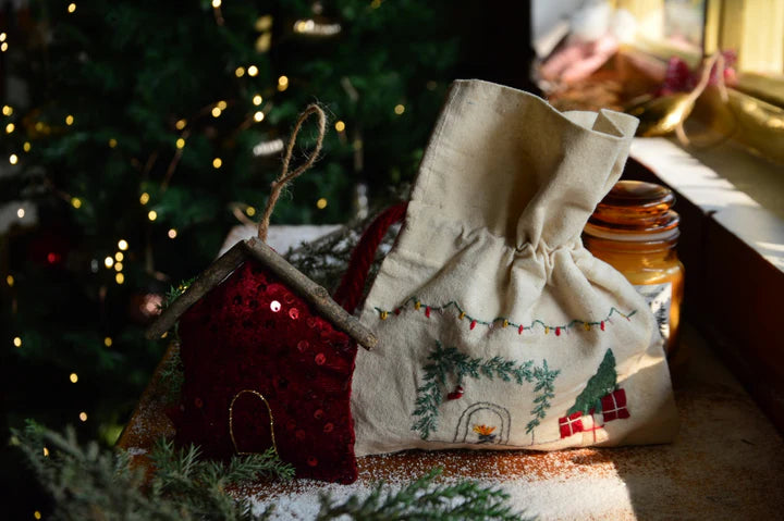 Fireside Cottage Hand Embroidered Gift Bag