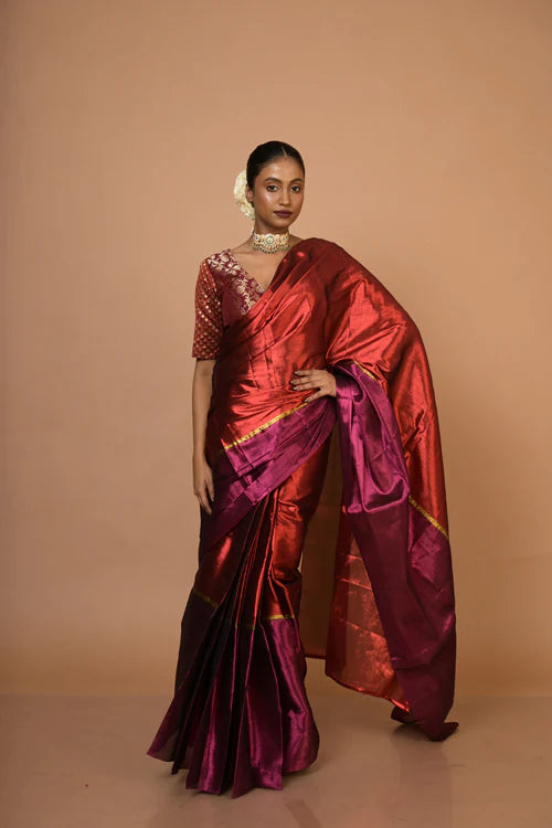 Navya - Red and Purple Handloom Tissue Saree