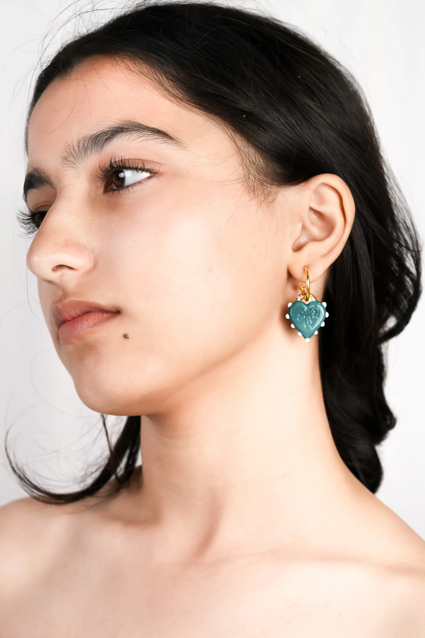 Blue Glass Heart Hoops