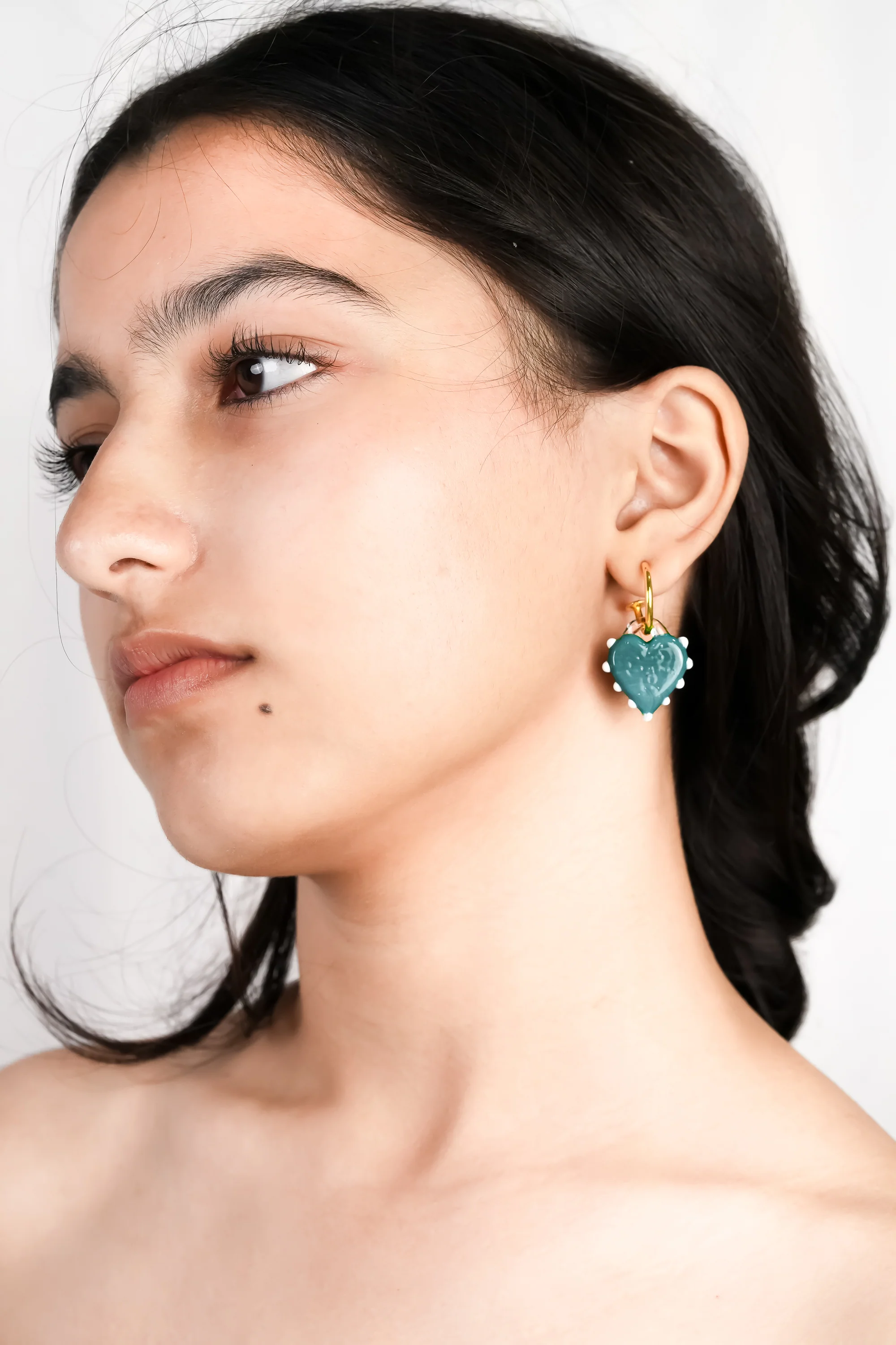 Blue Glass Heart Hoops