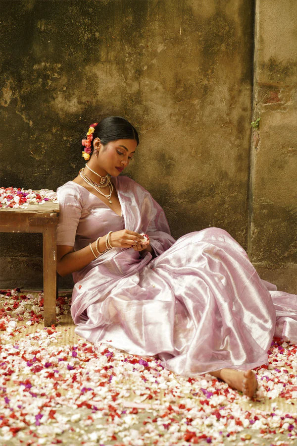 Blush Blush - Pink Handloom Tissue Saree
