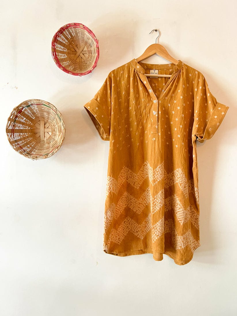 Shibori Mirror Ochre Dress